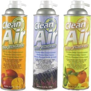 Three cans of air freshener are shown.