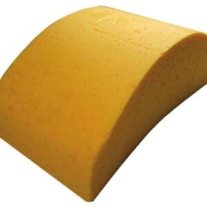 A yellow piece of foam is sitting on top of the floor.