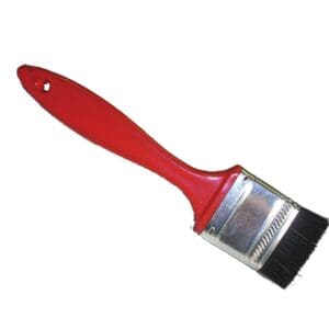 A red paint brush with black handle.