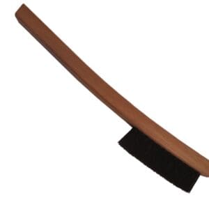 A wooden handle with a black blade on it.