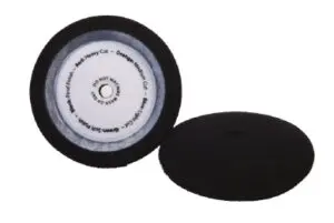 A black and white picture of two discs