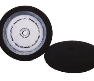 A black and white picture of two discs