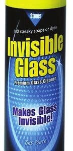 A can of glass cleaner that is blue and yellow.