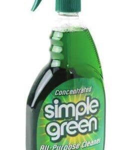 A bottle of green cleaning product with the label simple green.