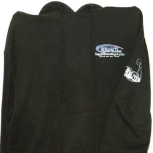A black bag with a logo on it