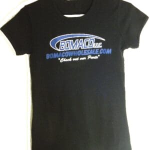 A black t-shirt with the company logo on it.