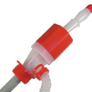 A red and white tube with a plastic pipe attached to it.