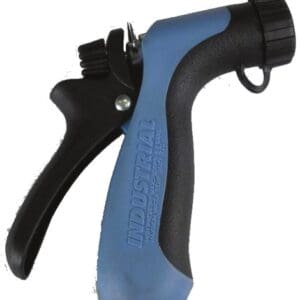 A blue and black spray gun with a handle.