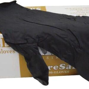A box of gloves with black cloth on top