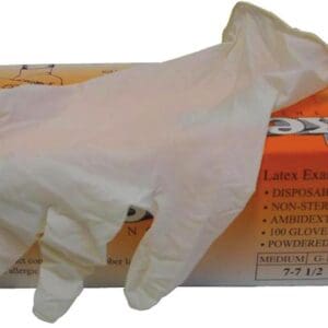 A box of gloves is shown with the packaging.