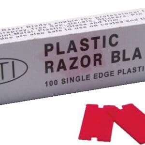A box of razor blades with the plastic blade cut out.